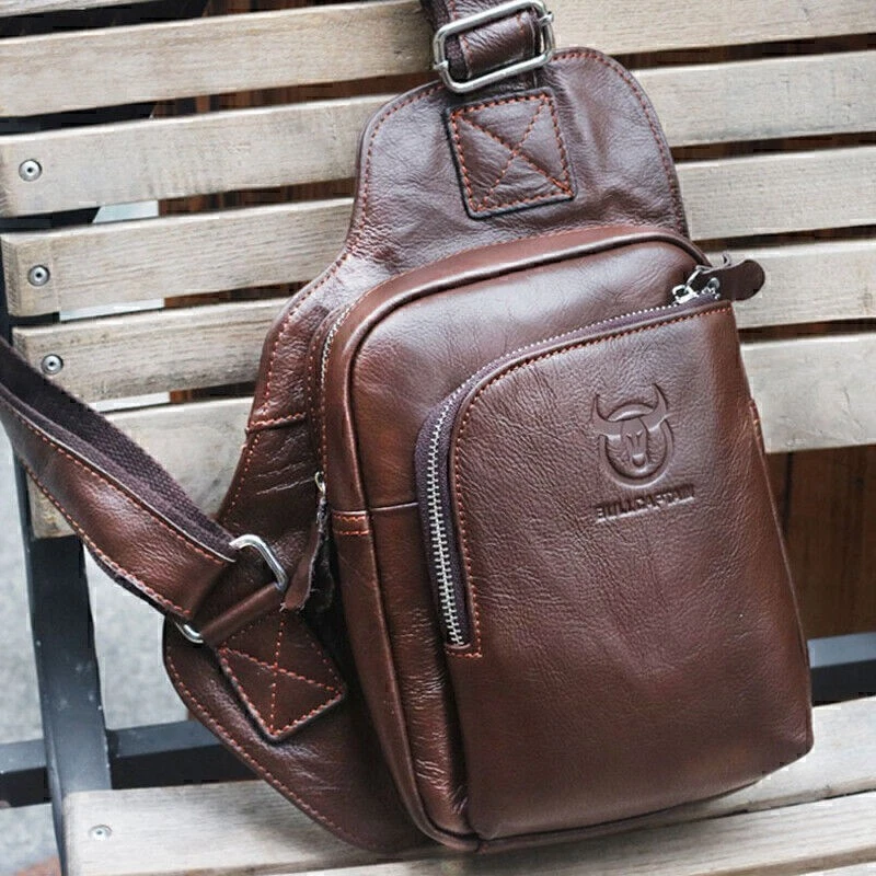 Herren Sling Rucksack Echtleder Brusttasche Crossbody Tasche Schultertasche NEU - Bild 1 von 4