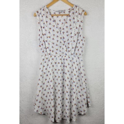 Cottagecore Midi Dress Large V Neck Sleeveless Line White Colorful Print Summer