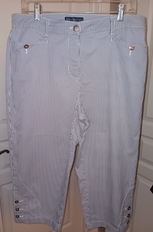 Pants, KAREN SCOTT, Women's Size 10, White & Blue Pinstripe, Cropped style