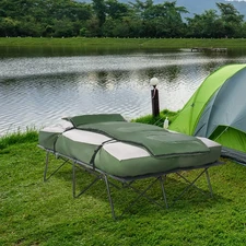 2-Person Collapsible Portable Camping Cot Bed Set with Sleeping Bag