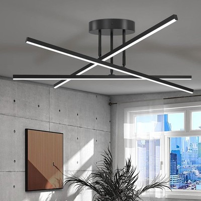 Dimmbare moderne LED-Kronleuchte, 24W, schwarze halb-festmontierte Deckenleuchte