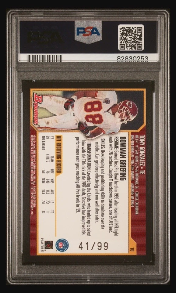 2000 Bowman Chrome GOLD Tony Gonzalez /99 PSA 7 🔥 Pop 1 None Higher - RARE 🤯 - Image 4 of 4