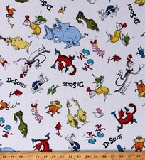 Cotton Dr. Seuss Characters Cat in the Hat Kids Books Fabric Print BTY D657.45