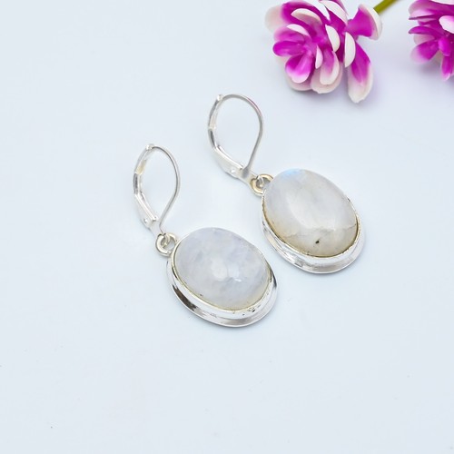 Rainbow Moonstone Handmade 925 Sterling Silver Jewelry Earrings Gift For Mother - Picture 4 of 5