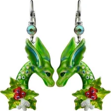 Kirks Folly Holiday Dreams Dragon Enchanted Forest Leverback Earrings ST Enamel
