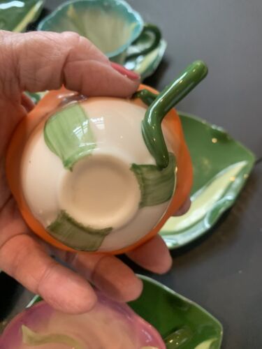 Blume Teetasse & Blattform Untertasse verschiedene Farben 5 Tassen 6 Untertassen LESEN - Bild 10 von 13