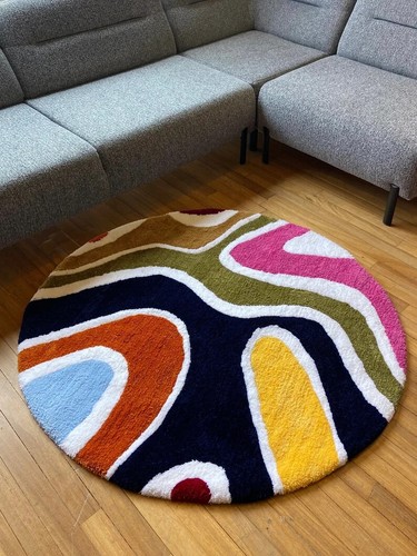 Tapis abstrait moderne color block | Moquette en laine tuftée à la main Tapis abstrait moderne color block | Moquette en laine tuftée à la main