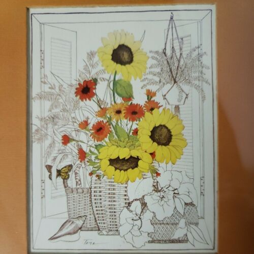 1976 nummerierte Vintage gerahmte Lithographie William Tara hängende Pflanze Mid-Century - Bild 2 von 11