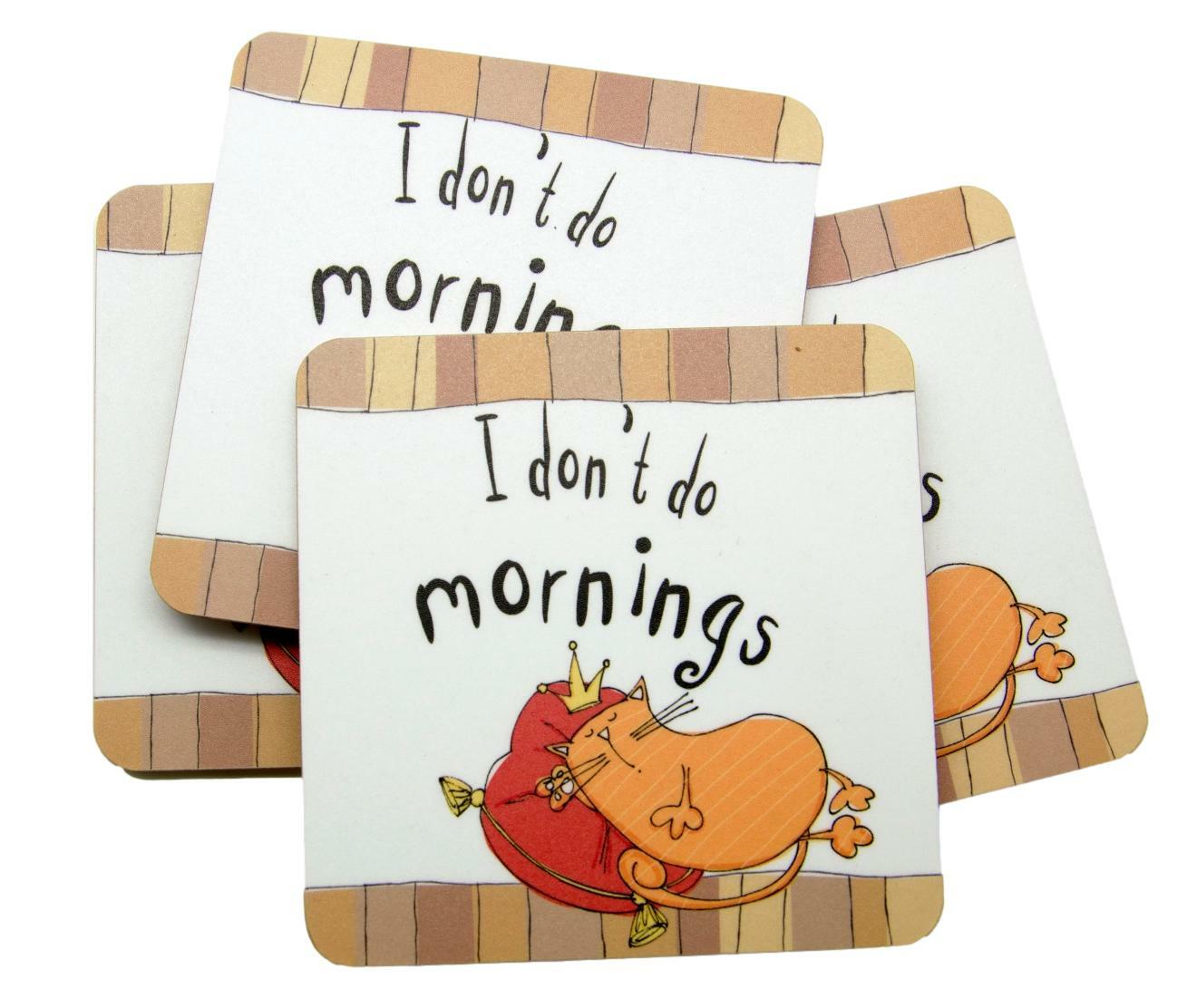 Funny Ginger Cat Coasters Set of 4 Cork Back Wooden Humorous Gift Drinks Coaster
