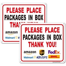 Please Place Packages in Box Sign 2Pack Delivery Sign for Packages 10"x8.6" D...