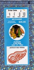 Sergei Fedorov G#81 Red Wings HAWKS Ticket 12-27-1992 Tim Cheveldae shutout #7