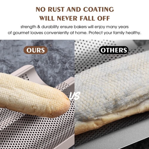Baguette Pan French Bread Pans For Baking Pans, Nonstick 2 Slots Perforated I... - Picture 5 of 7