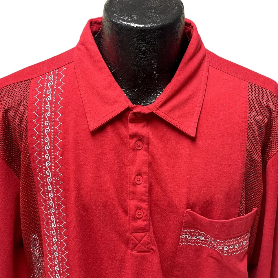 Camisa de Bolos De Colección Años 80 John Blair Hombres ROCKABILLY Rojo Bordado PANEL Malla XL Foto 2 de 4