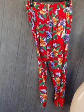 NOS Vtg 90s Red Purple Orange Tropical Hawaiian Pants Cotton Drawstring AS IS