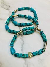 Turquoise-Style Beaded Stretch Bracelets With Silver Accents - Set Of 3 -119