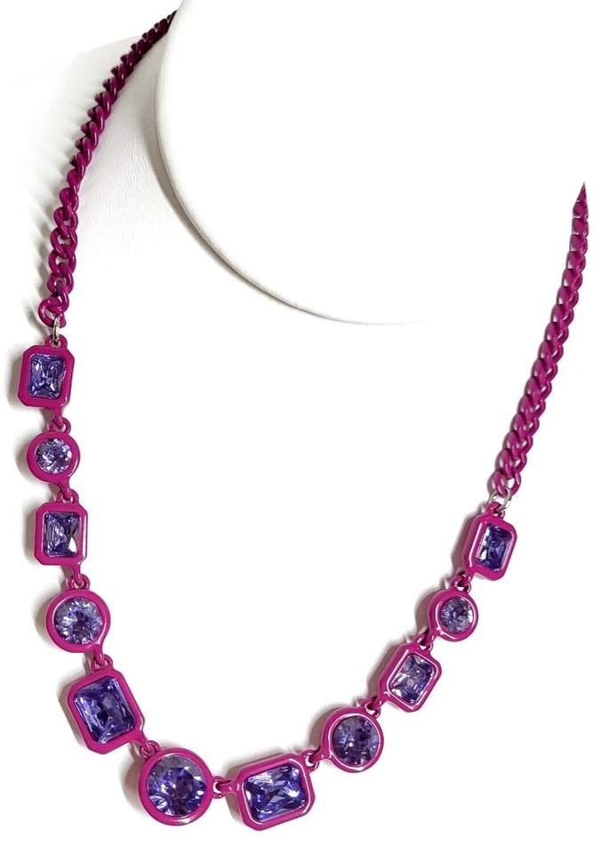 Collar Karl Lagerfeld Mujer Cristal Distintivo Fucsia Púrpura Chapado Latón Nuevo con Etiquetas Foto 3 de 4