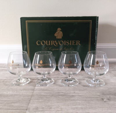 Vintage Courvoisier Set of 4 Le Cognac De Napoleon France Stem Glasses in Box