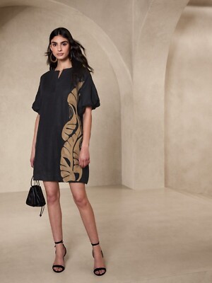 botanica embroidered linen mini dress BANANA REPUBLIC Botanica Embroidered Linen Mini Dress SIZE XS | Black  632760 NEW