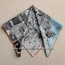 Sallys 18 Momme Twill Silk Wrap Scarf Street Print Double Face Square Shawl 35"