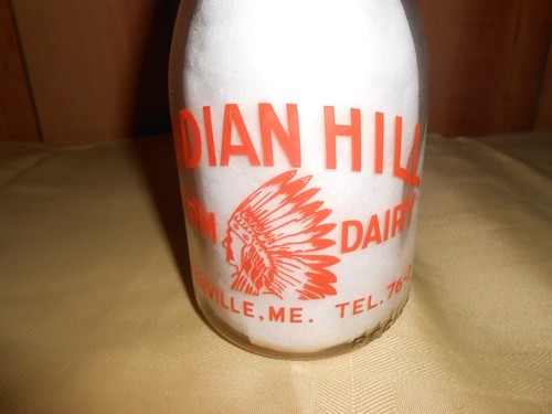VINTAGE Hill Farm Dairy Milk Bottle One Quart Sided Greenville ME - Picture 3 of 5