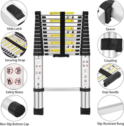 Aluminum Telescoping Ladder 12.5Ft Foldable Extension Multi-Purpose Safe Durable - Picture 5 of 8