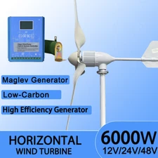 6000W Horizontal Wind Turbine Grid System With HYBRID Controller 20KWh/Day