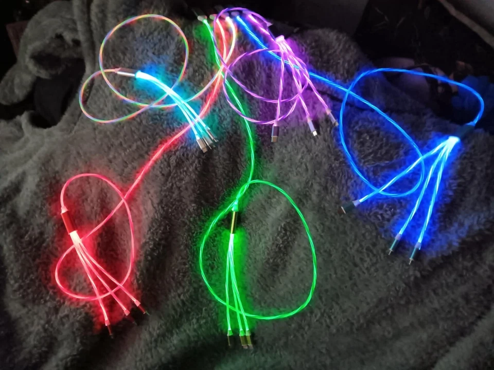 Adaptador de cable de carga rápida LED 3 en 1 para iPhone cable cargador micro USB tipo C Foto 2 de 4