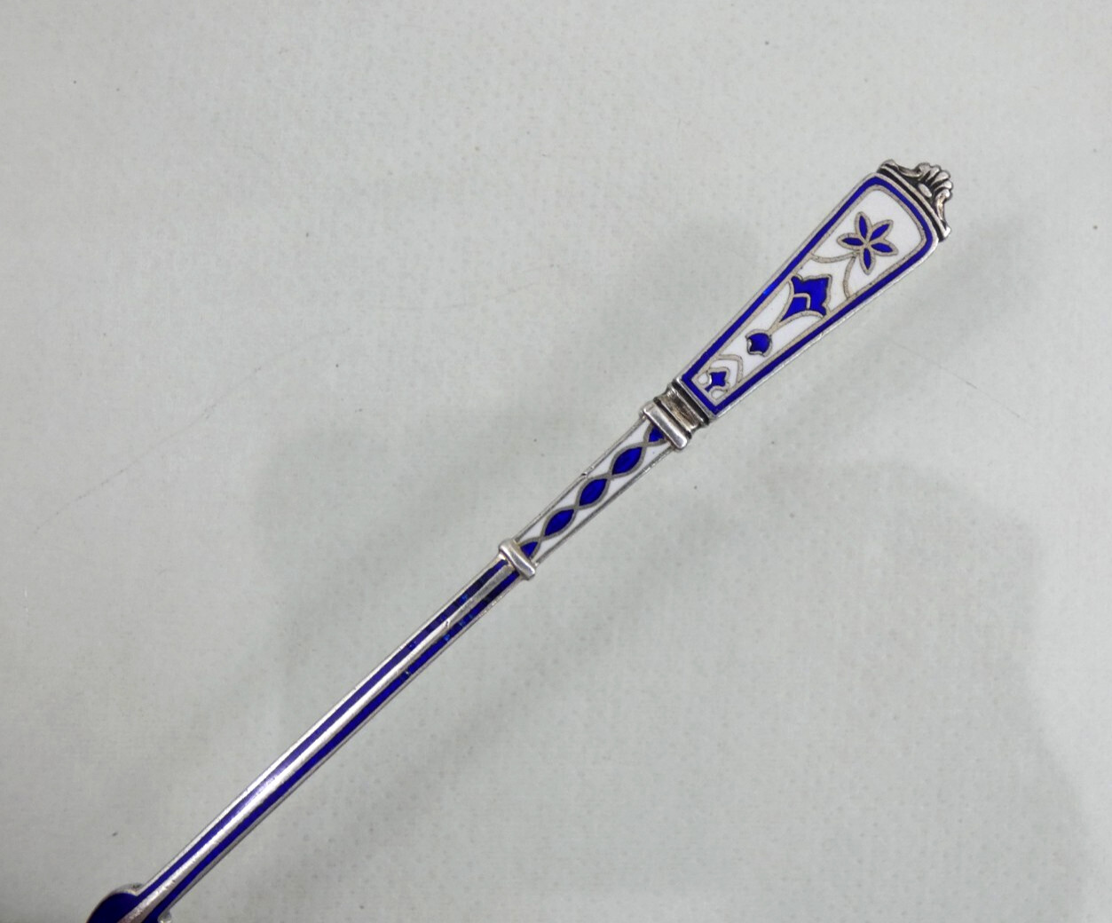 ANTIQUE DANISH STERLING SILVER ENEMEL SERVING PIECE SAUCE LADLE  1901   P. Hertz