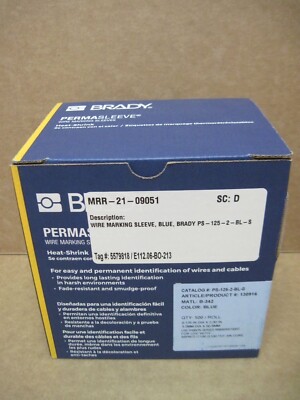 Brady PS-125-2-BL-S 1 Roll of 500 Blue .125in x 2in Printable Label Wire Sleeve