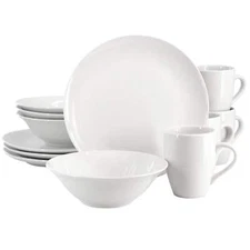 Gibson Home Wintercap 12 Piece Fine Ceramic Dinnerware Set in White