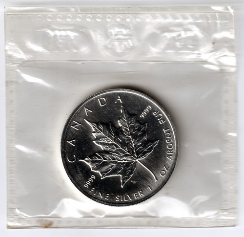 CANADA 5 dolares plata 1993 - Maple Leaf BU 5$ - 1 onza plata pura