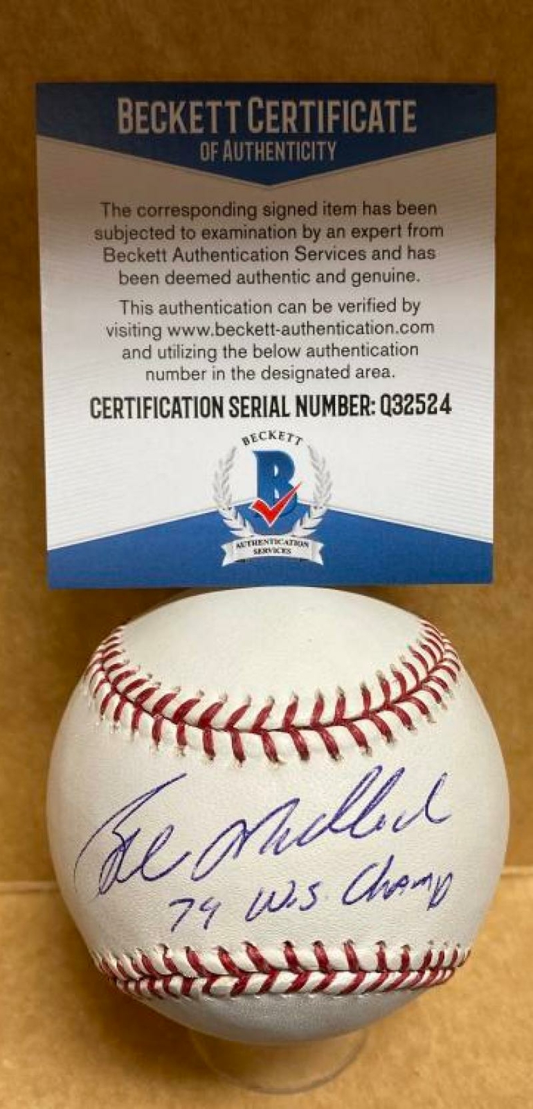 Professional Player Autographed Signed BILL MADLOCK 79 WS CHAMPS M.L. BASEBALL BECKETT Q32524 