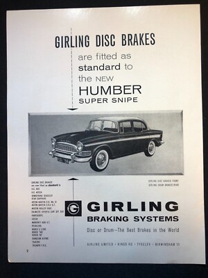 Girling Brakes - Humber Super Snipe - Werbung - Original Press Clipping 1959
