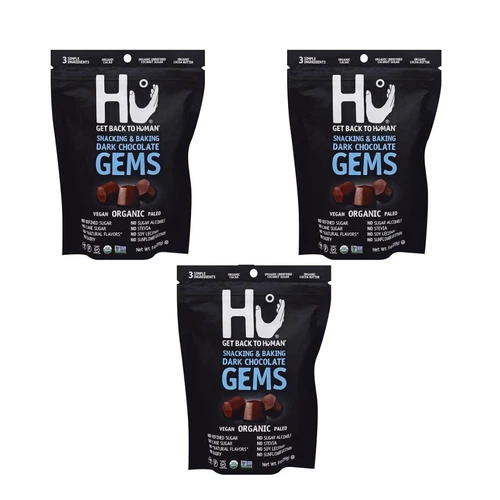 Hu Gems Dark Chocolate Snacking Baking 9 oz 100% Organic Vegan FREE (3 Packs)