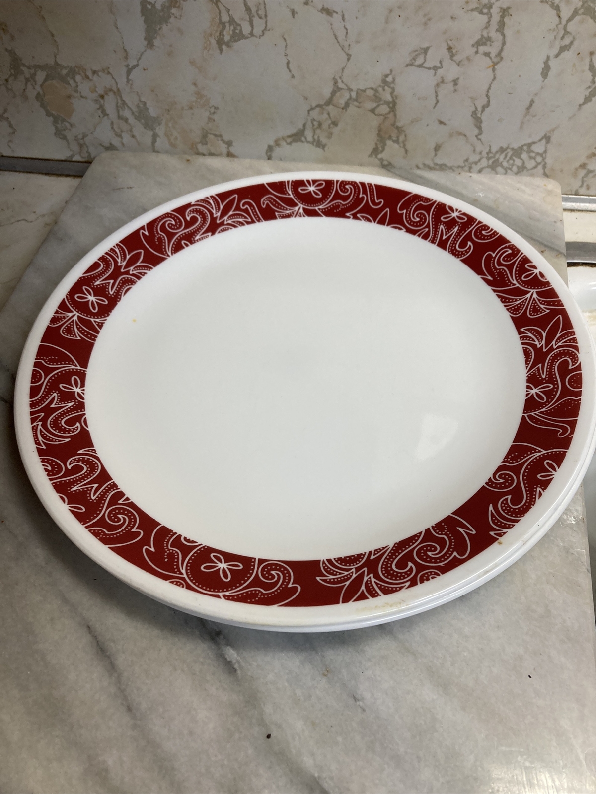 CORELLE BANDHANI Dinner Plates Red Bandana/Paisley Design 10 1/4" Set