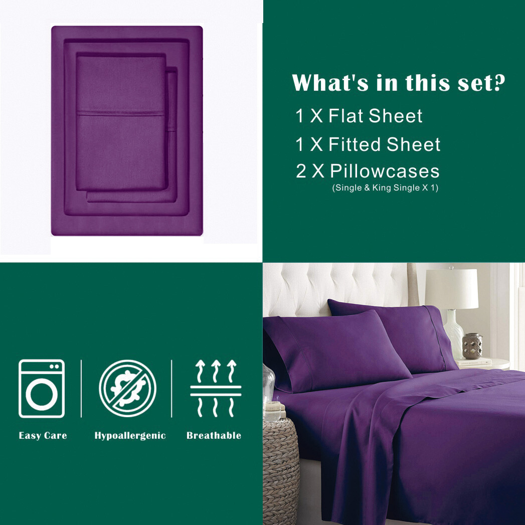 CozyLux 2200TC 4Pcs Fitted Flat Sheet Bed Set Single Double Queen Super