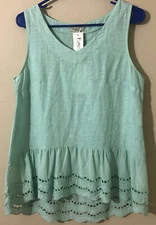 Valentina Naldi 100% Linen Top Crochet Lace Hem Made In Italy Blue Sz M NWT