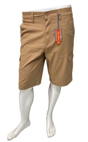 Men's Tan Stretch Cargo Shorts Knee Length Pockets Zip Fly Size 30" - 46" - Picture 1 of 6