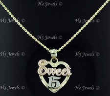 14k solid 2 tone gold Sweet 15 Anos Heart pendant  7499 1.30 gram h3jewels