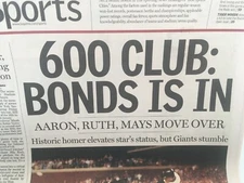 "What a Blast" Barry Bonds 600th Home Run-San Jose Mercury News August 10, 2002