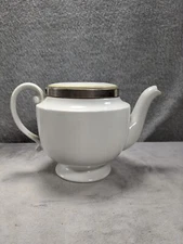 Vintage Fraunfelter Tea Pot Fine China Porcelain White Silver Stamped
