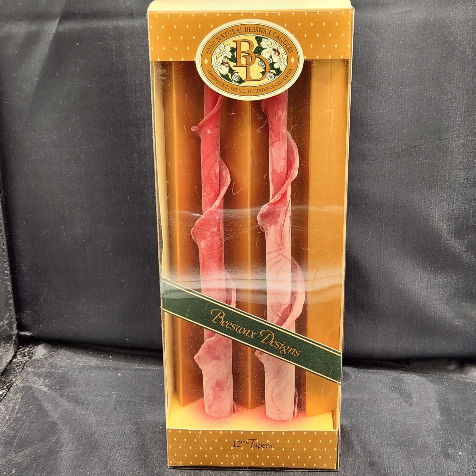 Beeswax Designs Spiral Taper Candle Pair Ruffle Red - 12 in 