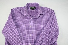 LAUREN RALPH LAUREN MEN'S SIZE 15.5 PURPLE WHITE CHECK BUTTON UP SHIRT