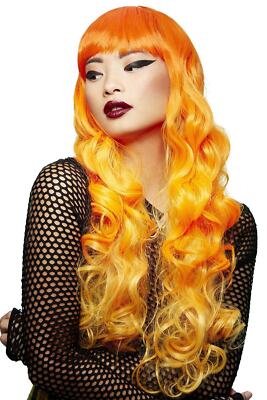 Manic Panic Psychedelic Sunrise Siren Wig Ladies Long Orange Fancy Dress Wig