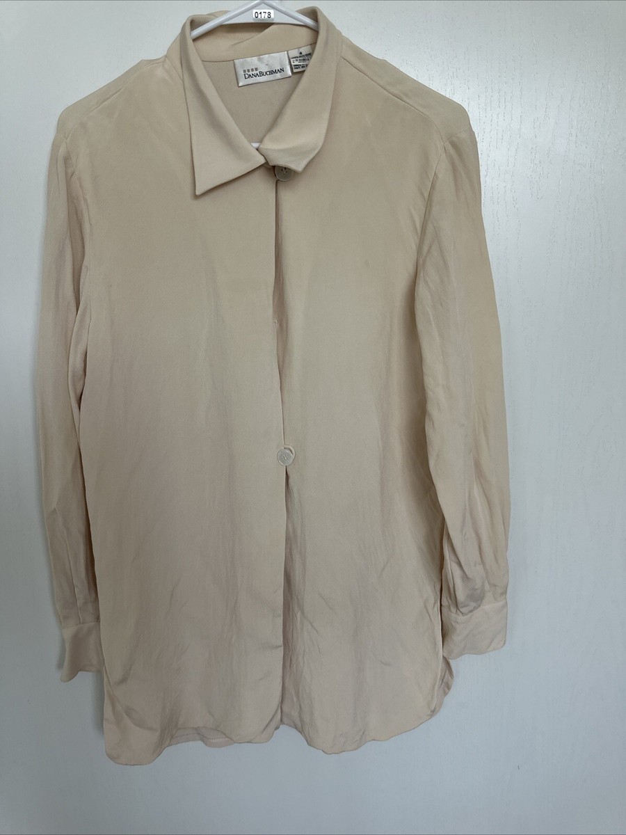 Vintage ? Dana Buchman Silk Blouse Womens 4 Ivory Top With Stains 
