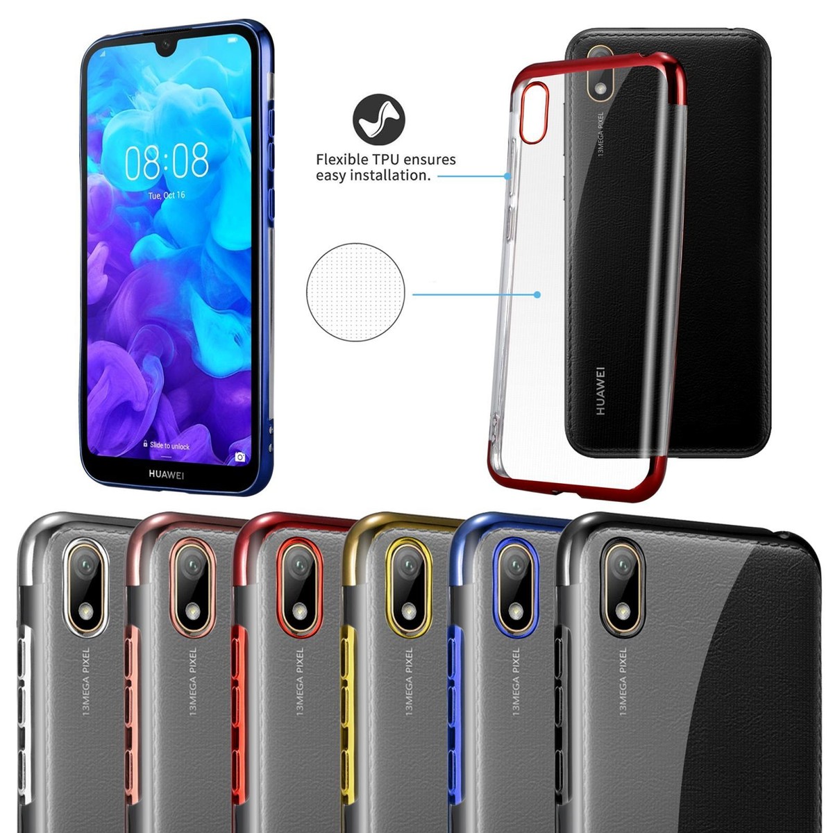 PHASE Cover per Samsung Galaxy M13 4G, Silicone TPU Custodia con Protezione Fotocamera Dorata Placcatura Cornice Paraurti -Bianca
