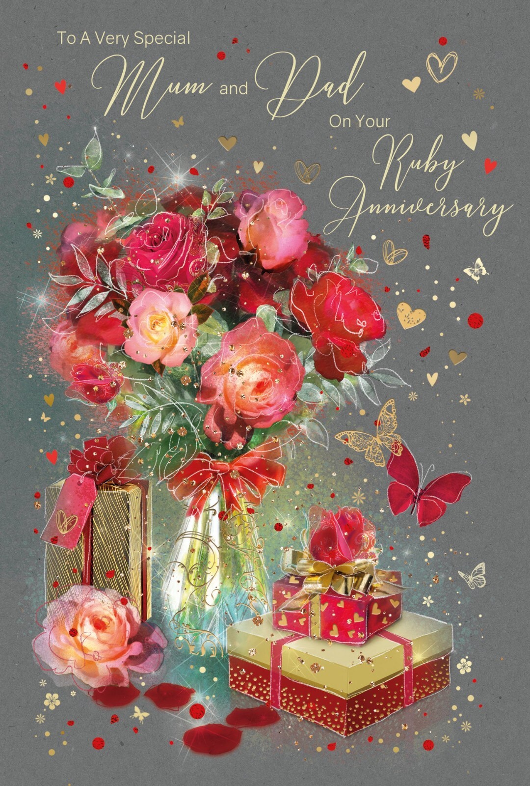 Mum & Dad Ruby Anniversary Card 40 Years Cherry Orchard Flowers Floral