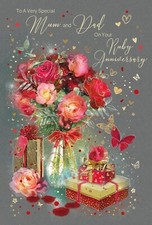 Mum & Dad Ruby Anniversary Card 40 Years Cherry Orchard Flowers Floral