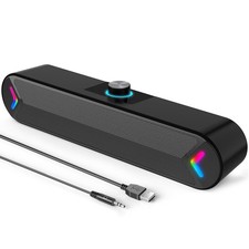 Wired USB Computer Speakers for Desktop, 10W Stereo Sound Bar with Colorful Ligh