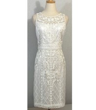 Sue Wong White Lace Embroidered Pencil Dress 8 Satin Special Occasion Wedding